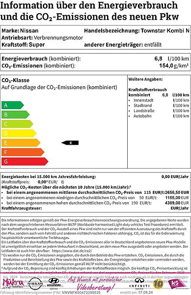 Nissan Townstar Kombi N-Connecta L1 DIG-T 130PS 6MT Klima Navi