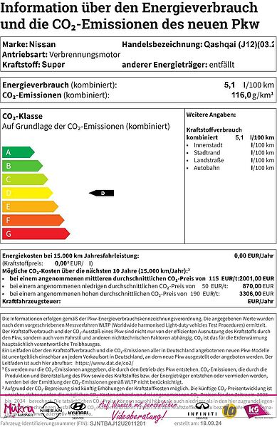 Nissan Qashqai (J12)(03.2021-) DE Klima Navi Rückfahrkamera